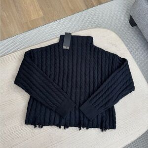 TRUTH Cropped Raw Hem Cable Sweater